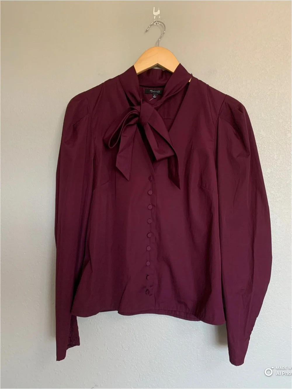Madewell Medium V-Neck Button Front Top With Neck Tie in Dark Pomegranate NWOT